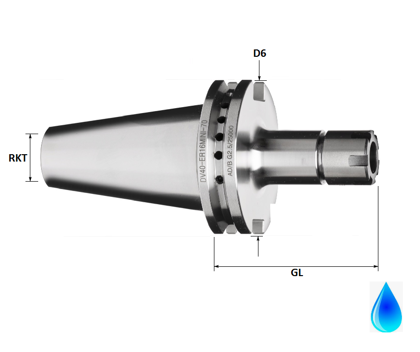 DV40 ER11 Slimline Extended Collet Holder, 70mm GL, Form AD/B (High